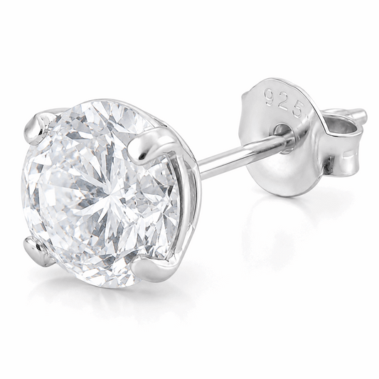 925 Sterling Silver Round CZ Stud Earrings – 6mm & 8mm Pair