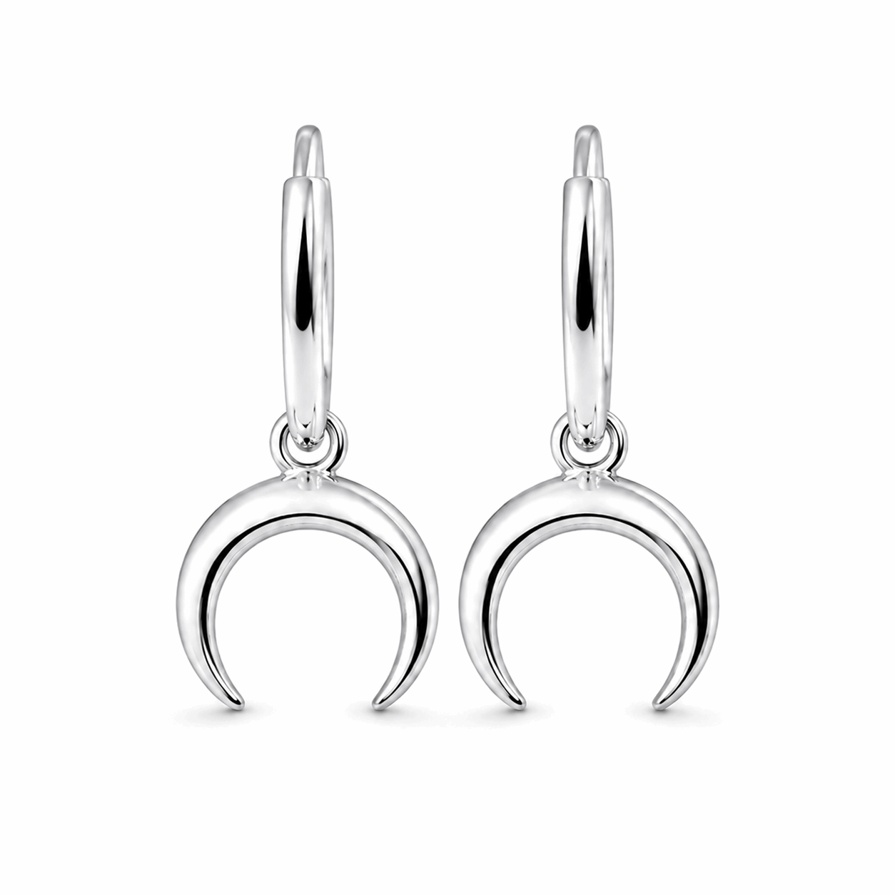 925 Sterling Silver Segment Hoop Earring with Dangling Half Moon