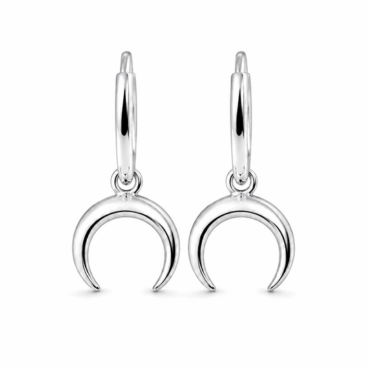 925 Sterling Silver Segment Hoop Earring with Dangling Half Moon