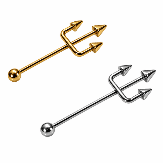 316L Surgical Steel Trident Industrial Barbell – 14G (1.6mm) 47mm