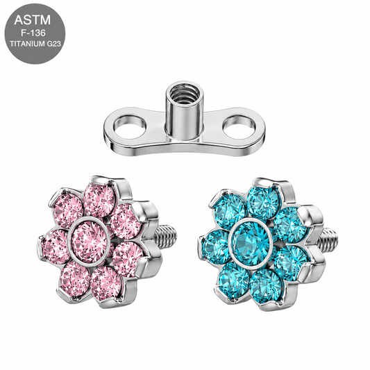 G23 Titanium 7 CZ Flower Dermal Anchor – 14G (1.6mm) Anchor