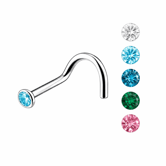 316L Surgical Steel Jeweled Bent Nose Screw – 20G (0.8mm)