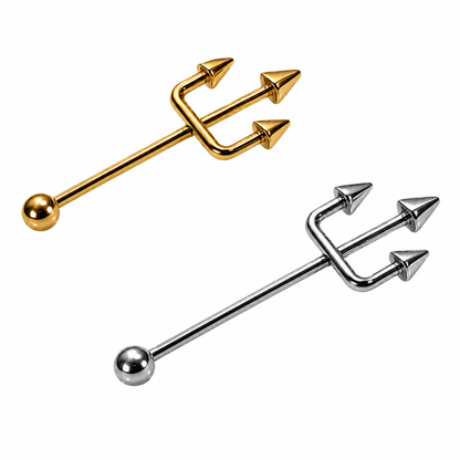 316L Surgical Steel Trident Industrial Barbell – 14G (1.6mm) 47mm