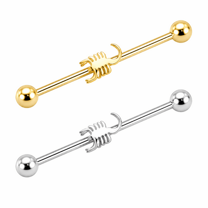 316L Surgical Steel Scorpion Industrial Barbell – 14G (1.6mm) 38mm