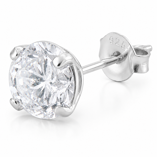 925 Sterling Silver Round CZ Stud Earrings – 6mm & 8mm Pair