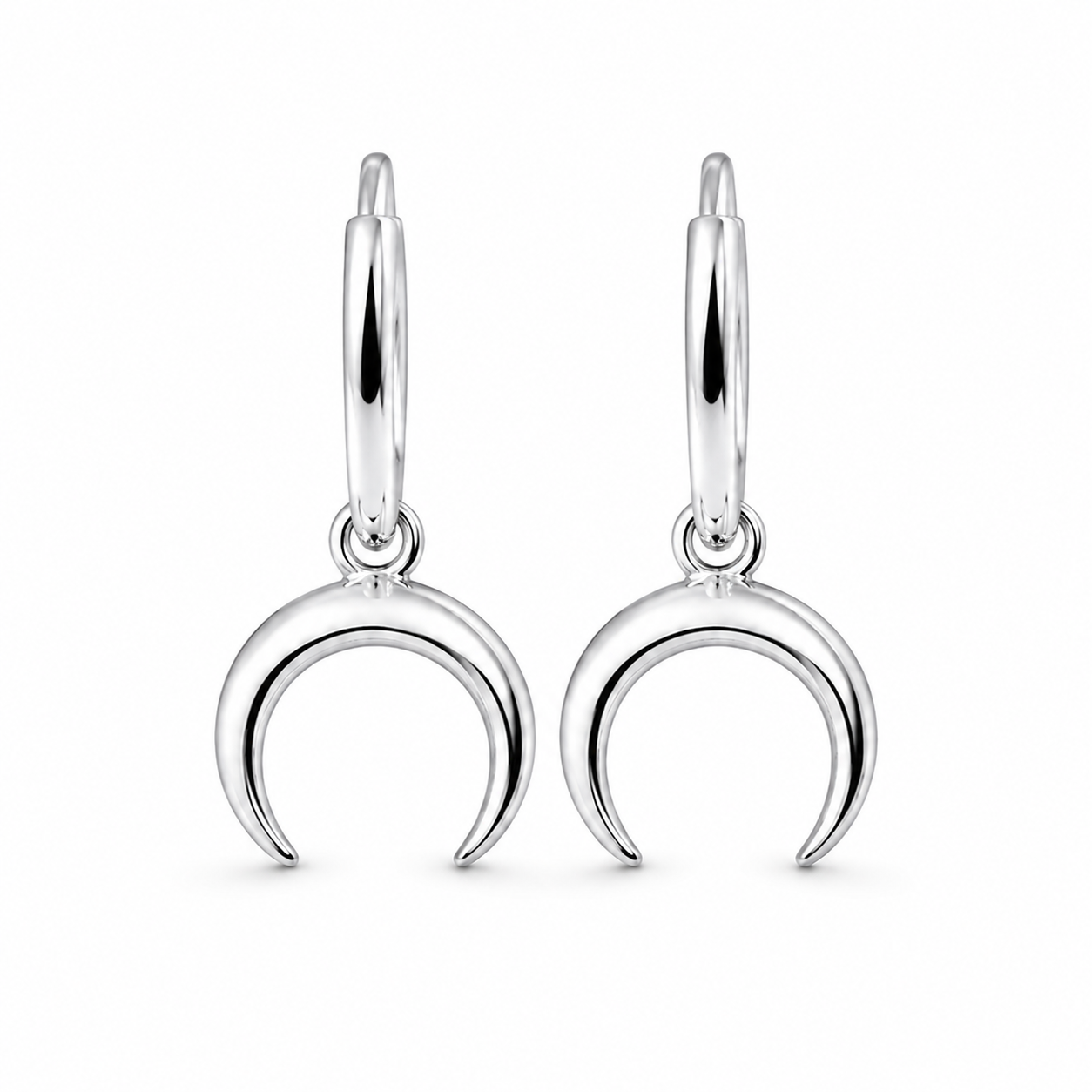 925 Sterling Silver Segment Hoop Earring with Dangling Half Moon