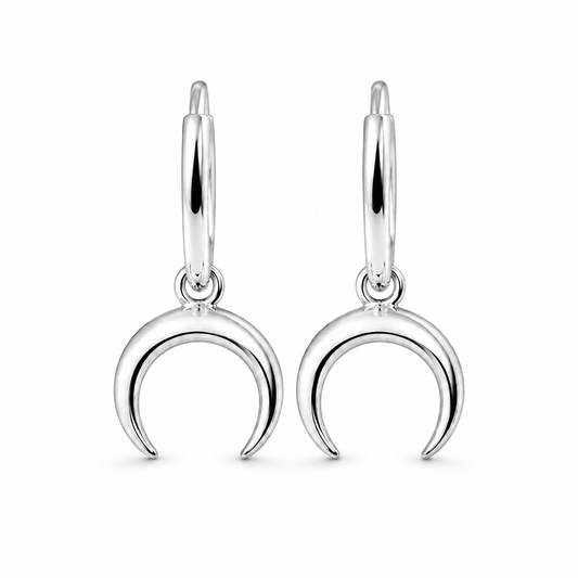 925 Sterling Silver Segment Hoop Earring with Dangling Half Moon