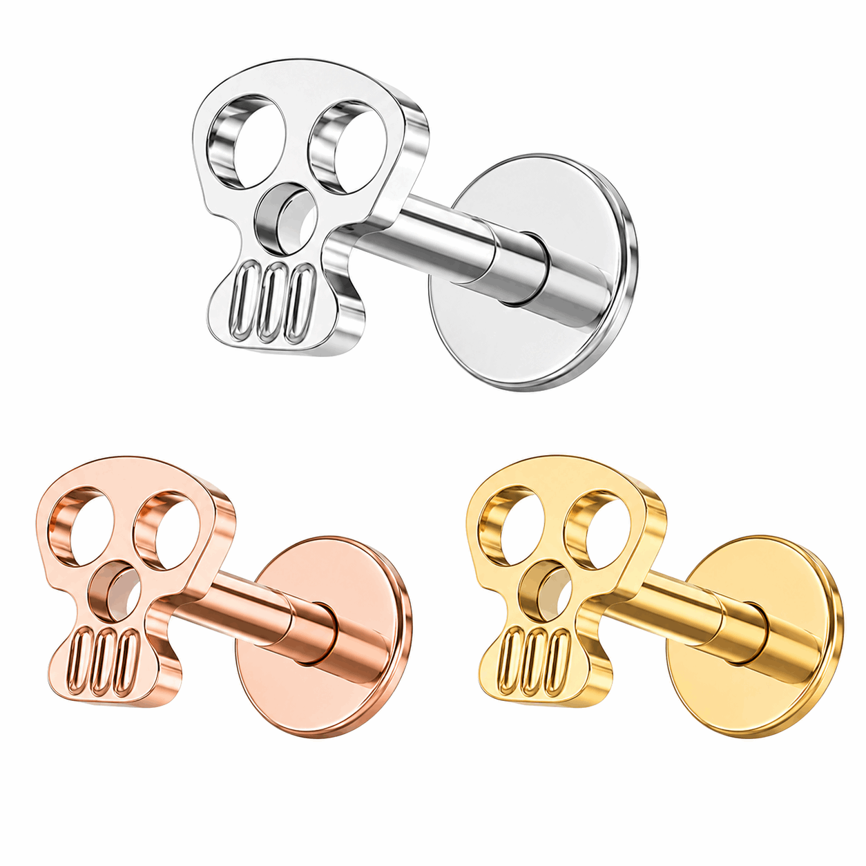 G23 Titanium Skull Internally Threaded Flat Back Labret – 16G(1.2mm)