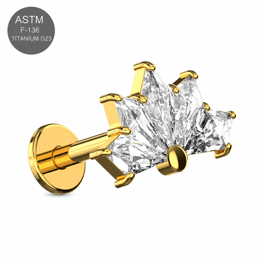 G23 Titanium 5-Stone Vintage Fan Internally Threaded Flat Back Labret – 16G(1.2mm)