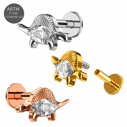 G23 Titanium CZ Stegosaurus Flat Back Labret Stud – Internally Threaded 16G (1.2mm)