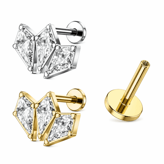 316L Surgical Steel Triple Coffin Flat Back Labret Stud – Internally Threaded 16G (1.2mm)