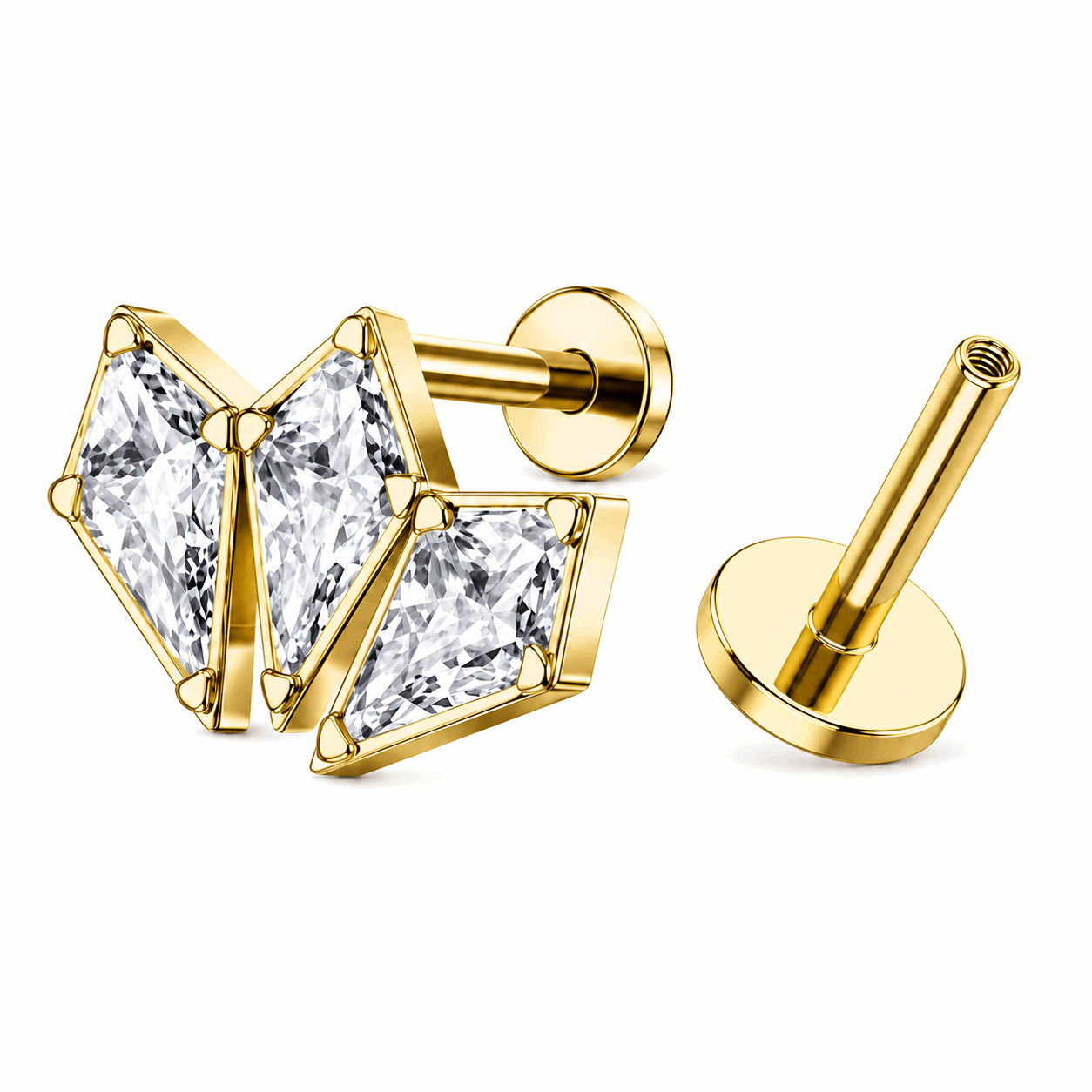 316L Surgical Steel Triple Coffin Flat Back Labret Stud – Internally Threaded 16G (1.2mm)