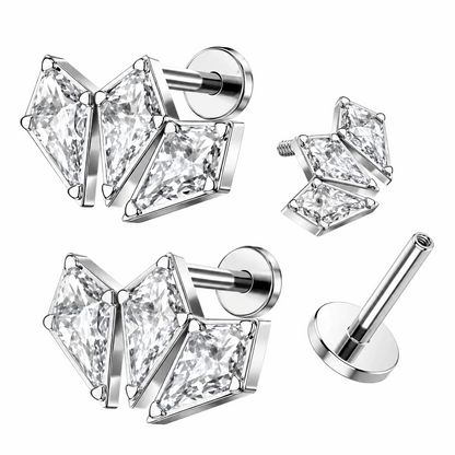 316L Surgical Steel Triple Coffin Flat Back Labret Stud – Internally Threaded 16G (1.2mm)