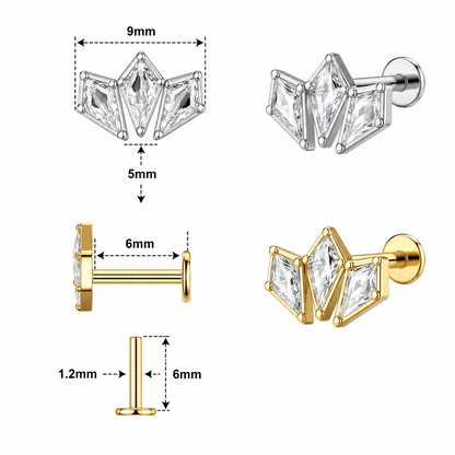 316L Surgical Steel Triple Coffin Flat Back Labret Stud – Internally Threaded 16G (1.2mm)