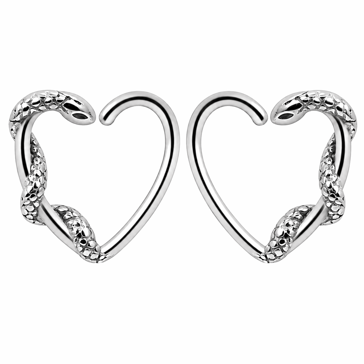 316L Surgical Steel Swirling Snake Heart Twist Open Hoop Earrings – 8mm Pair