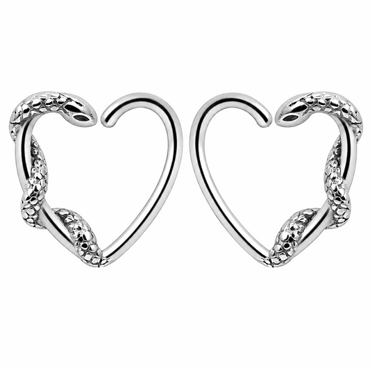 316L Surgical Steel Swirling Snake Heart Twist Open Hoop Earrings – 8mm Pair