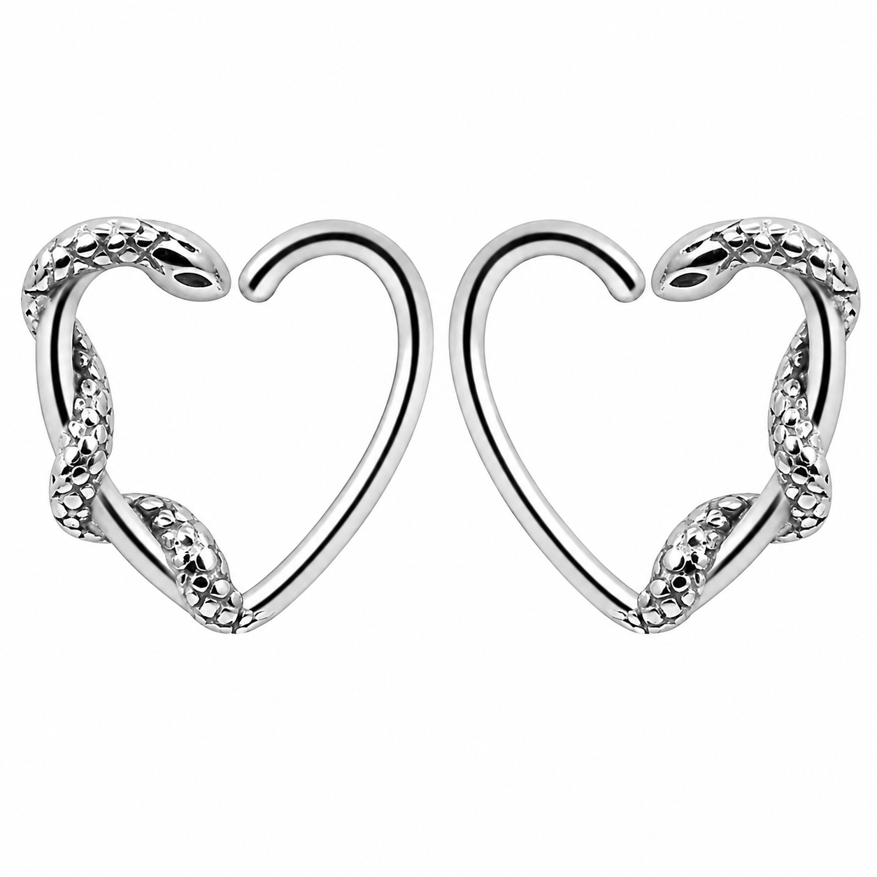 316L Surgical Steel Swirling Snake Heart Twist Open Hoop Earrings – 8mm Pair