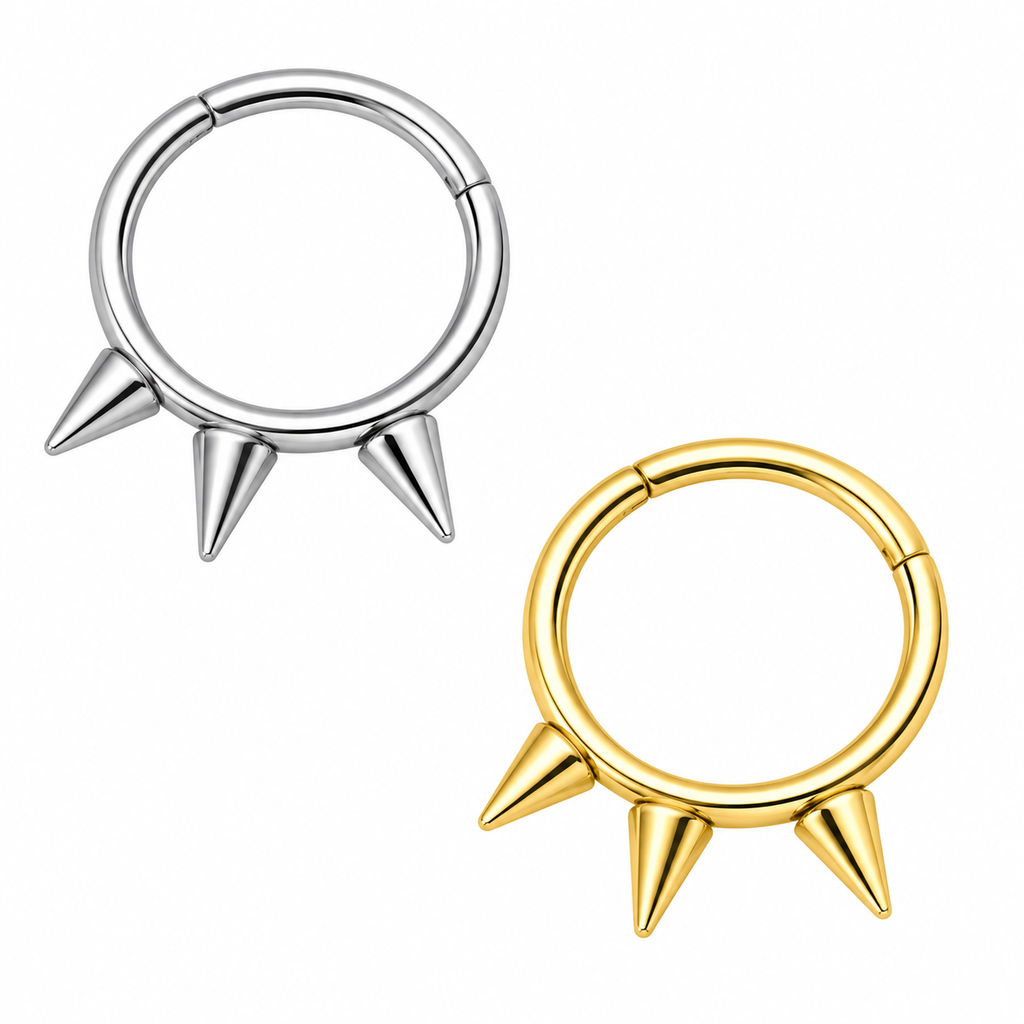 Triple Spikes Surgical Steel Hinged Septum Clicker Ring – 16G 8mm
