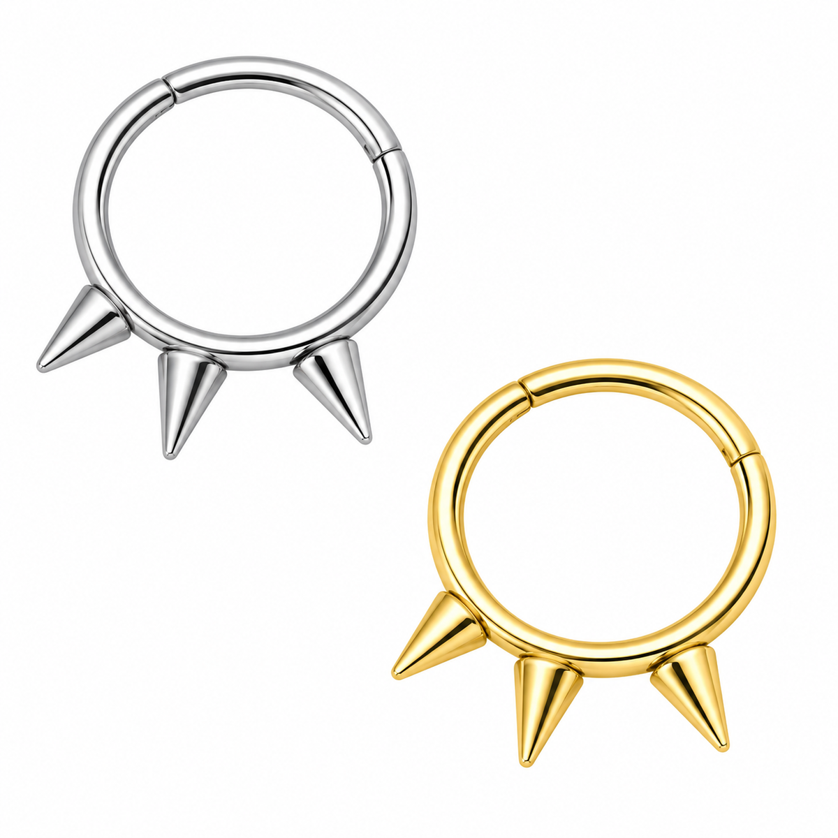 Triple Spikes Surgical Steel Hinged Septum Clicker Ring – 16G 8mm