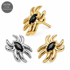 ASTM F136 Titanium Spider Black CZ Threadless Top – 18G/16G Compatible