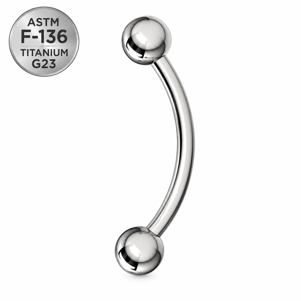 G23 Titanium Internally Threaded Eyebrow Banana Barbell – 16G 8mm
