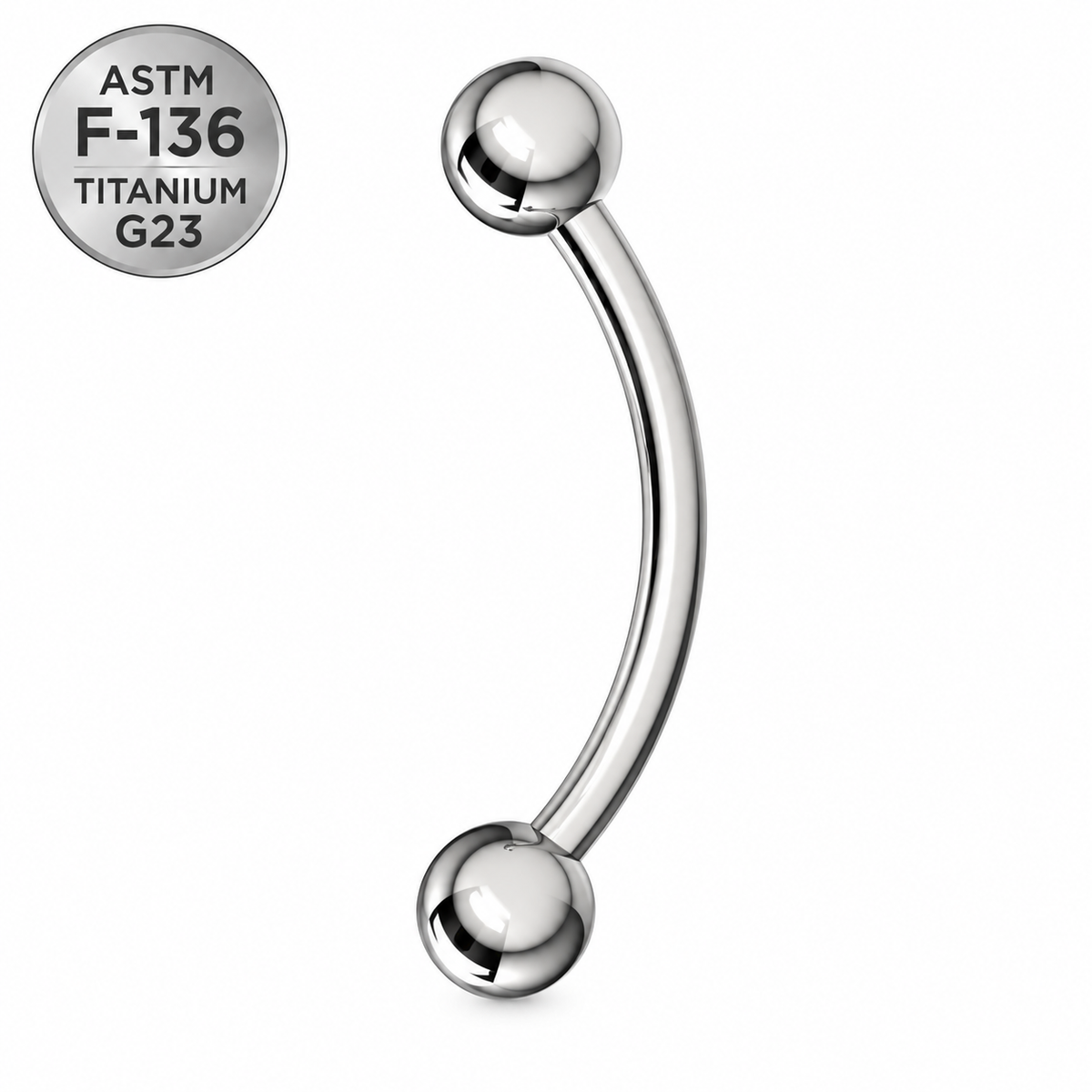 G23 Titanium Internally Threaded Eyebrow Banana Barbell – 16G 8mm