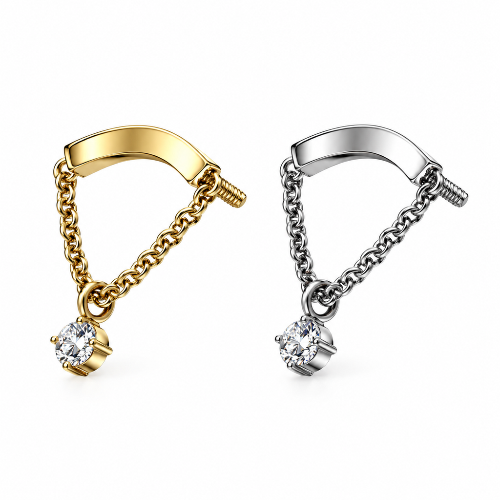 316L Surgical Steel Chain & Round CZ Dangle Internally Threaded Top