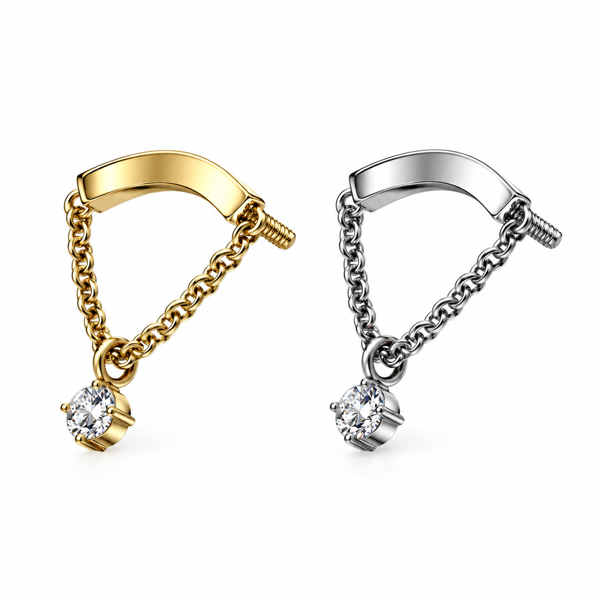 316L Surgical Steel Chain & Round CZ Dangle Internally Threaded Top