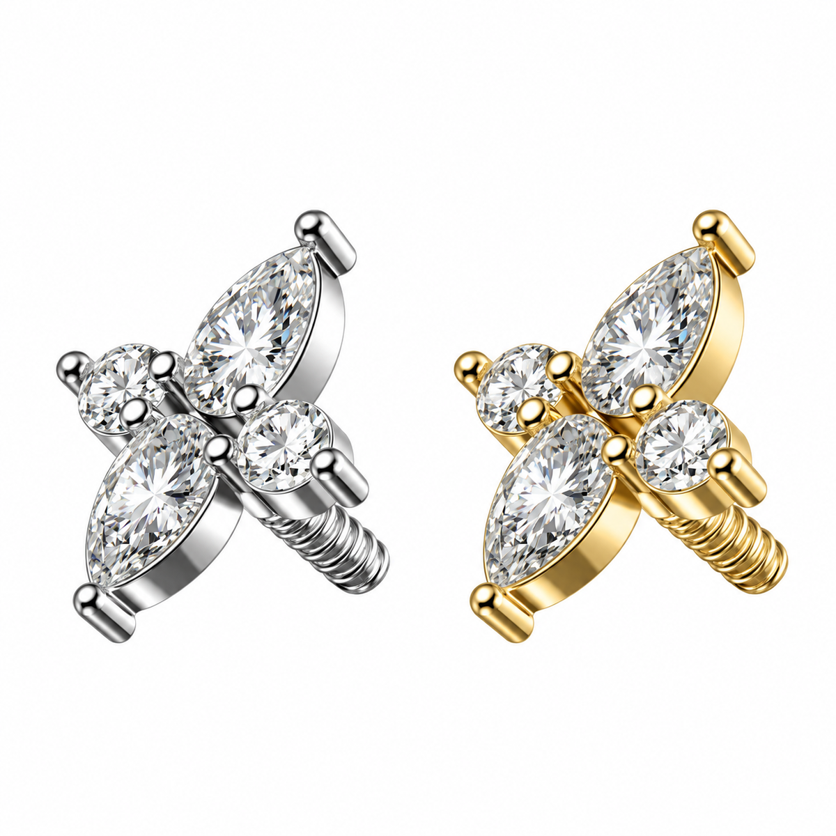 316L Surgical Steel Marquise & Round CZ Internally Threaded Top