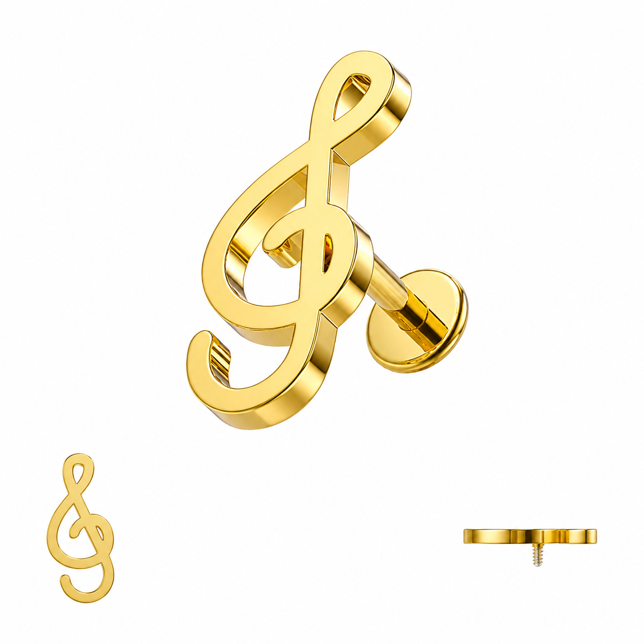 316L Surgical Steel Treble Clef Internally Threaded Flat Back Labret – 16G (1.2mm)