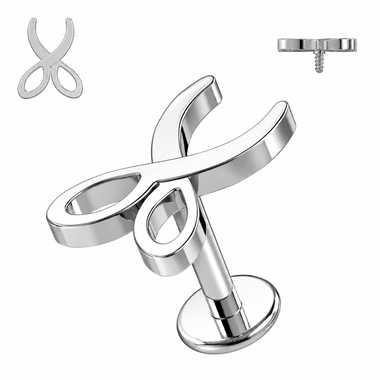 316L Surgical Steel Scissor Internally Threaded Flat Back Labret – 16G (1.2mm)
