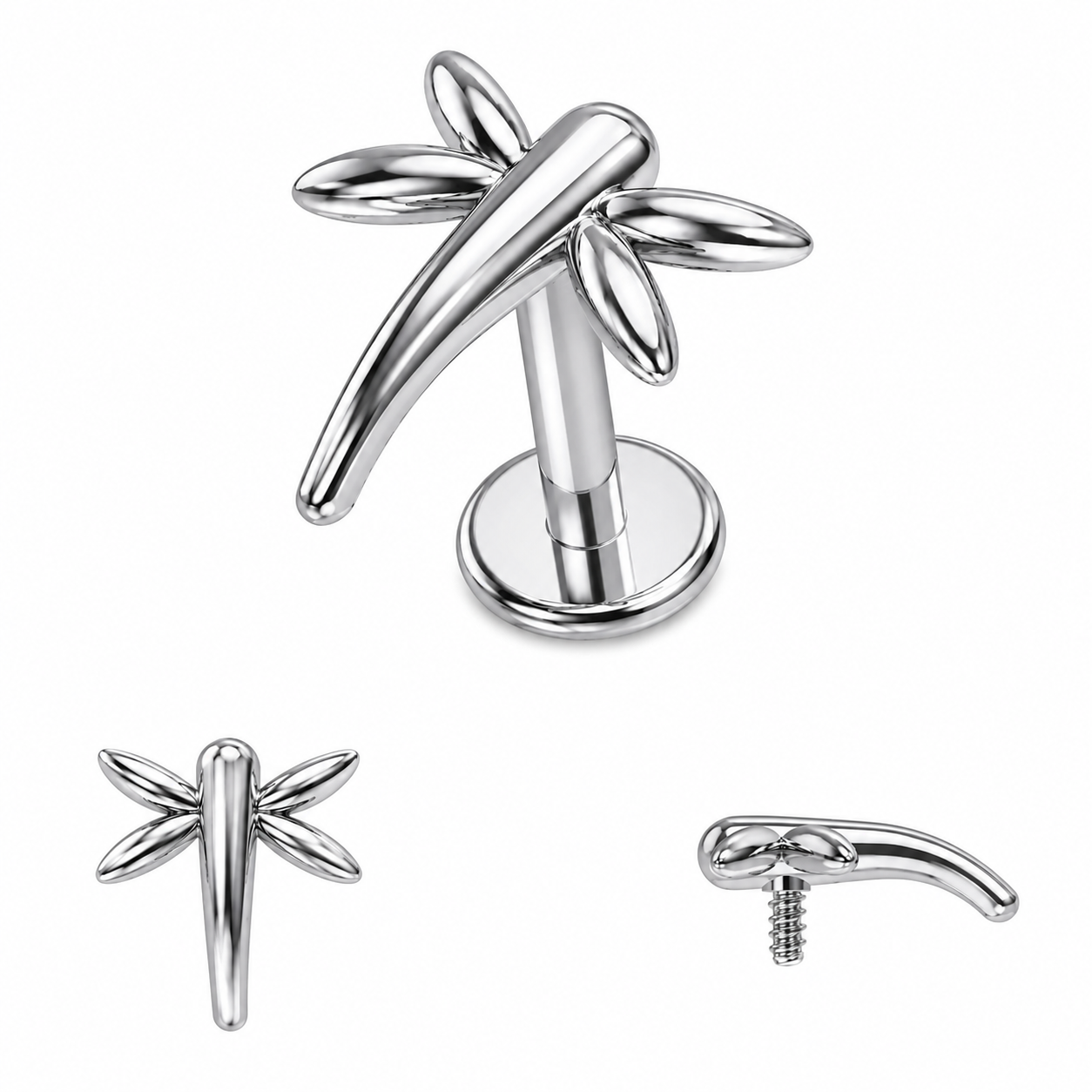 316L Surgical Steel Dragonfly Internally Threaded Flat Back Labret – 16G (1.2mm)