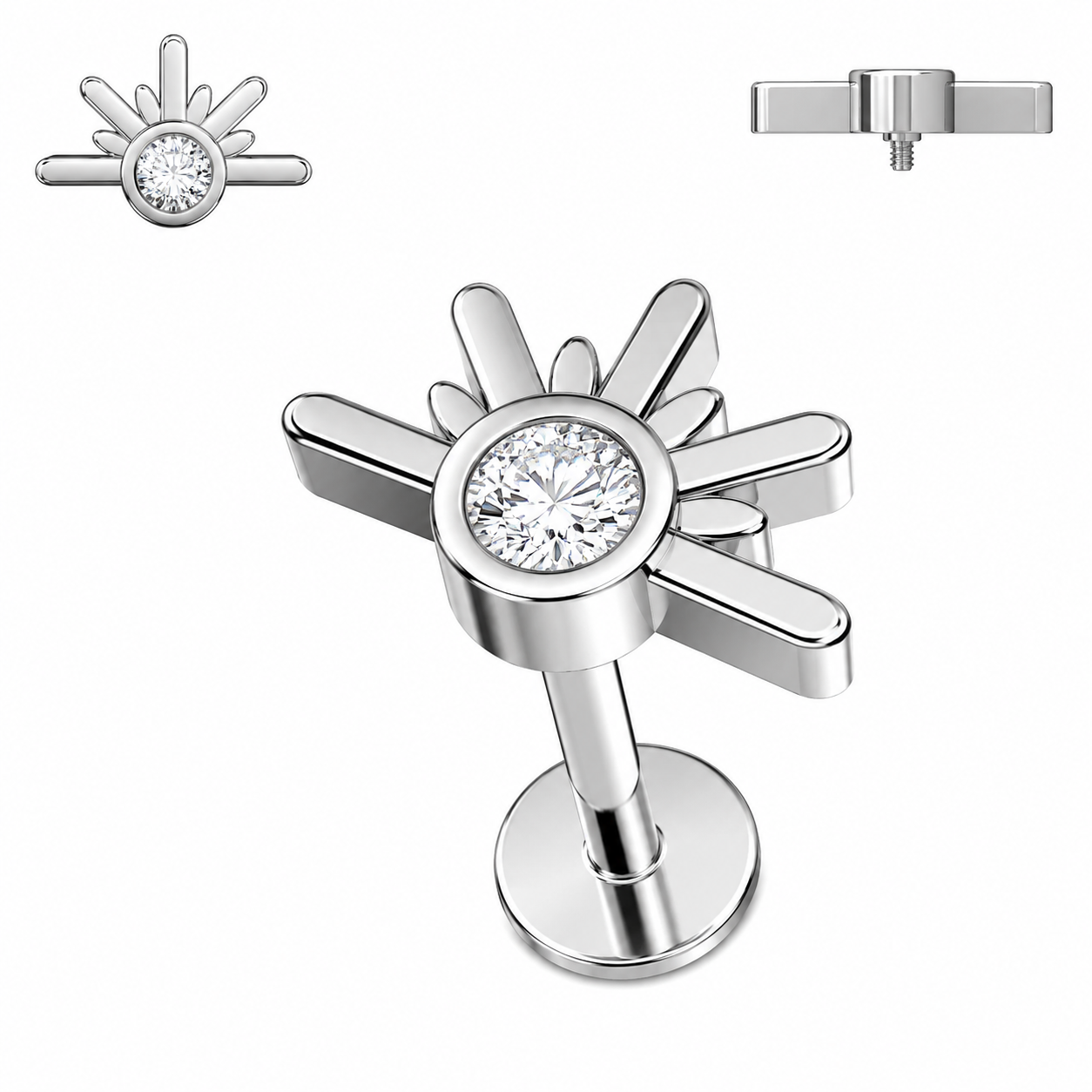 316L Surgical Steel CZ Sunset Internally Threaded Flat Back Labret – 16G (1.2mm)