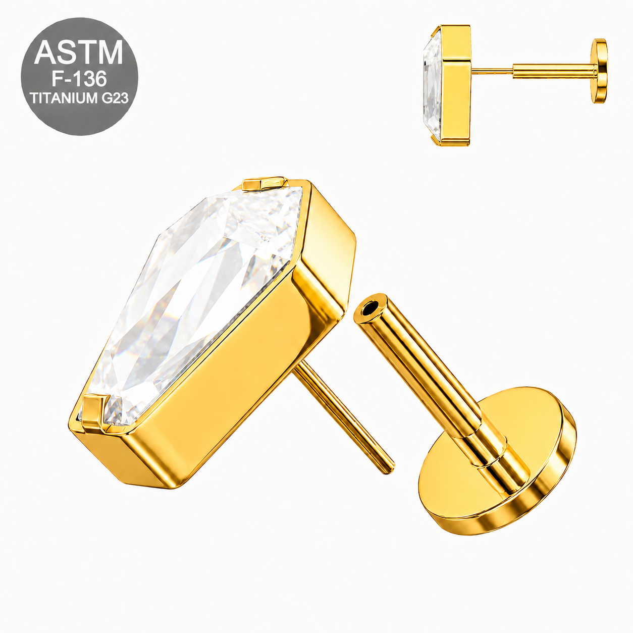 G23 Titanium Coffin Cut Threadless Flat Back Labret Stud – 16G (1.2mm)