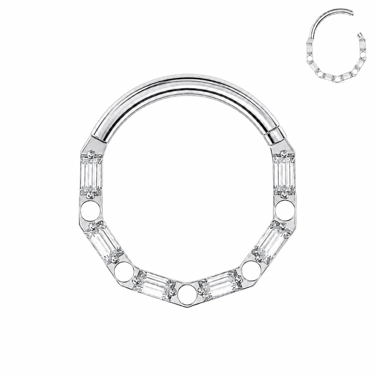 G23 Titanium Baguette Hinged Segment Clicker Ring – 16G (1.2mm) 8mm