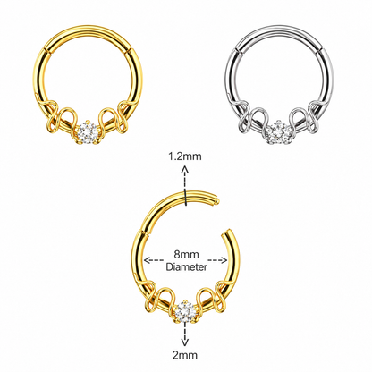 316L Surgical Steel CZ Duo Snake Front Facing Hinged Clicker Ring – 16G (1.2mm) 8mm & 10mm