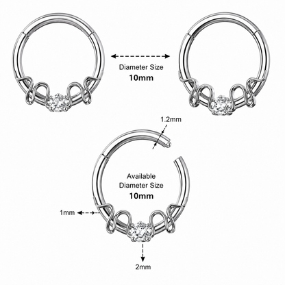 316L Surgical Steel CZ Duo Snake Front Facing Hinged Clicker Ring – 16G (1.2mm) 8mm & 10mm