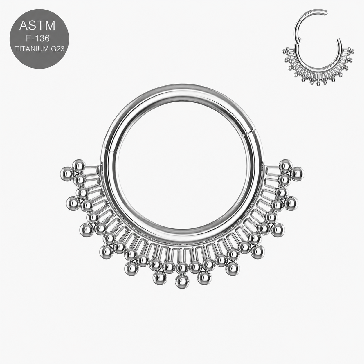 G23 Titanium Tribal Sunburst Hinged Segment Clicker Ring – 16G (1.2mm) 8mm