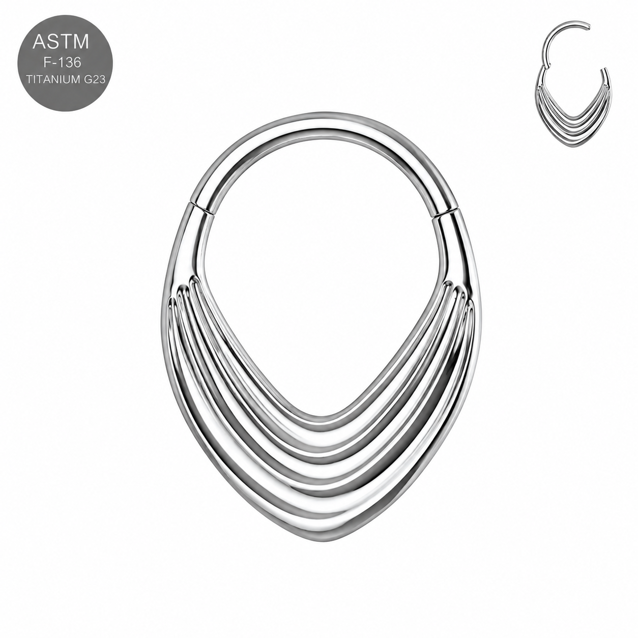 G23 Titanium Layered Teardrop Hinged Segment Clicker Ring – 16G (1.2mm) 8mm