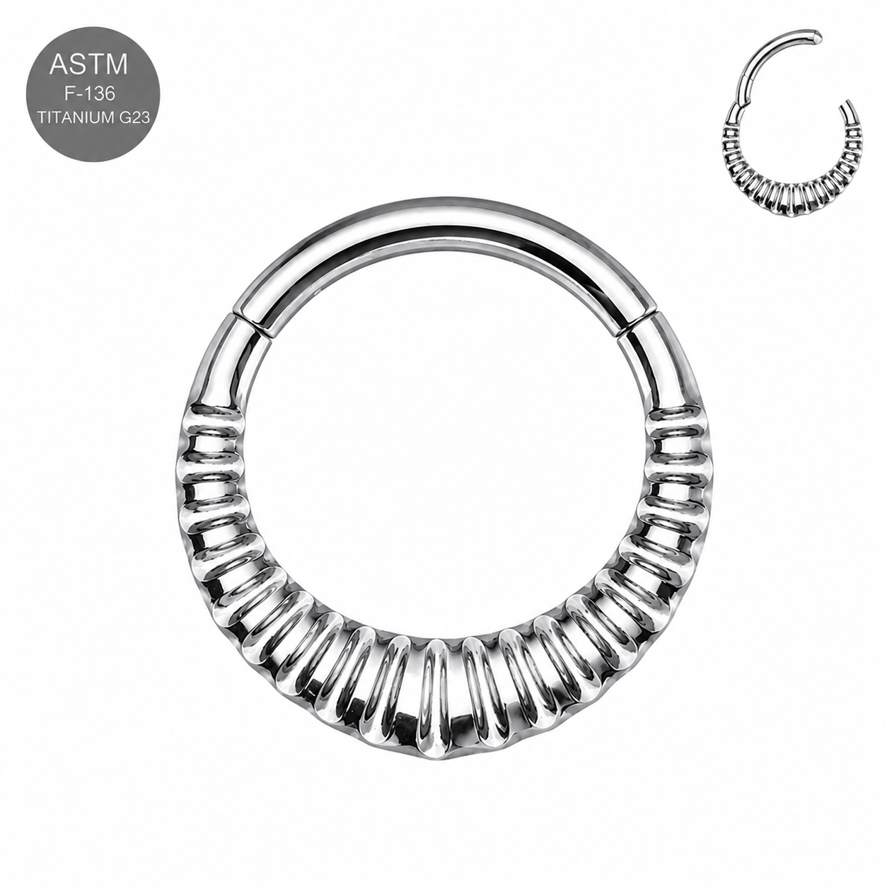 G23 Titanium Carved Teardrop Hinged Segment Clicker Ring – 16G (1.2mm) 8mm