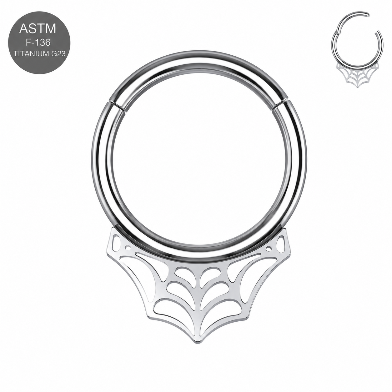 G23 Titanium Spider Web Hinged Clicker Ring – 16G (1.2mm) 8mm