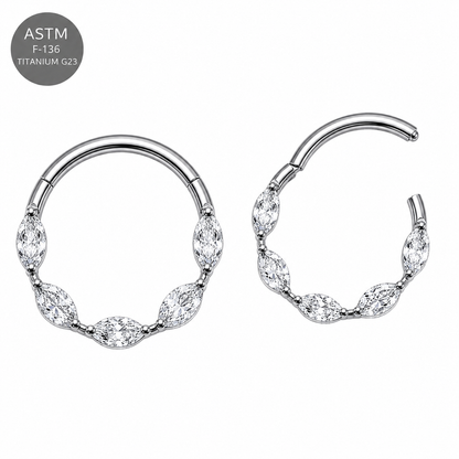 G23 Titanium Marquise CZ Hinged Segment Clicker Ring – 16G (1.2mm) 8mm