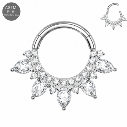 G23 Titanium Teardrop CZ Hinged Segment Clicker Ring – 16G (1.2mm) 8mm