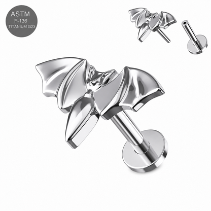 G23 Titanium Bat Threadless Flat Back Labret Stud – 16G (1.2mm)
