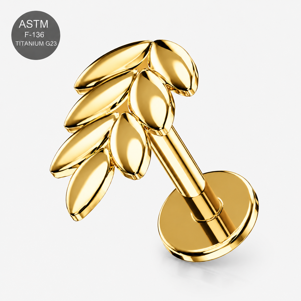 Titanium Wheat Sheaf Threadless Flat Back Labret Stud – 16G (1.2mm)