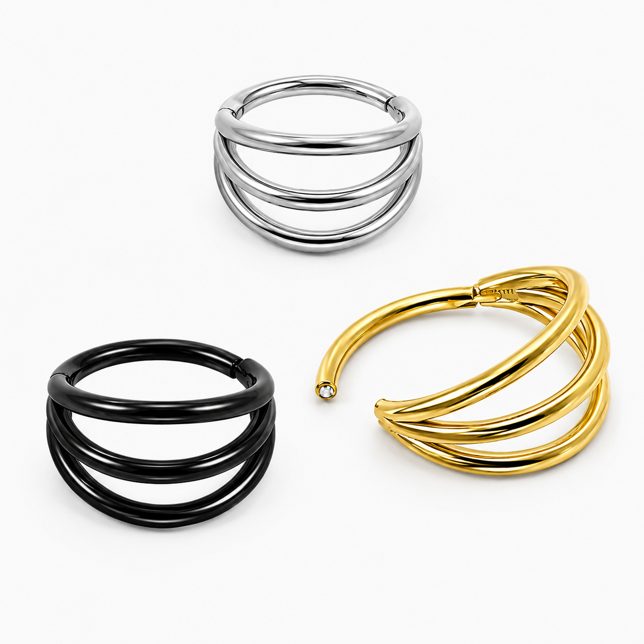 Triple Stack 316L Surgical Steel Hinged Segment Clicker Ring – 16G (1.2mm) 8mm & 10mm