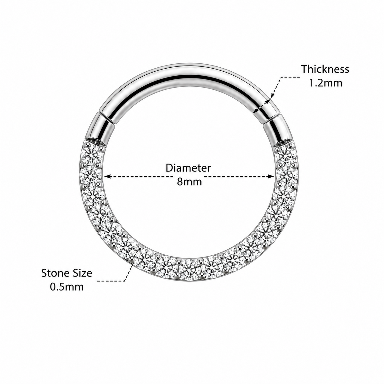 316L Surgical Steel Pavé Crystal Hinged Segment Clicker Ring – 16G (1.2mm) 8mm & 10mm