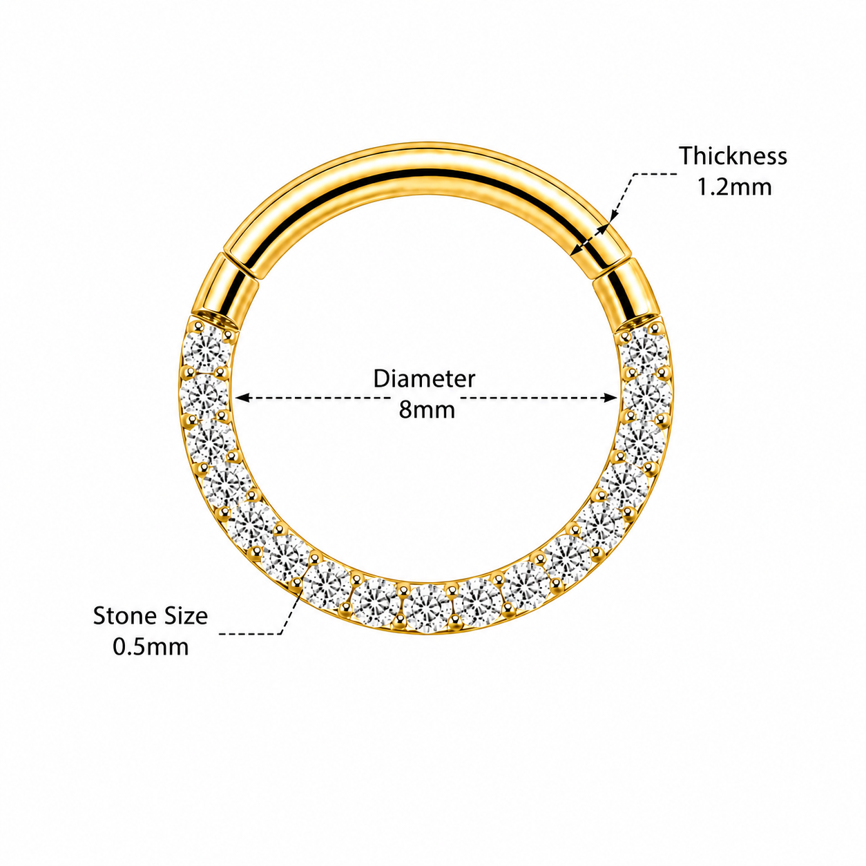316L Surgical Steel Pavé Crystal Hinged Segment Clicker Ring – 16G (1.2mm) 8mm & 10mm