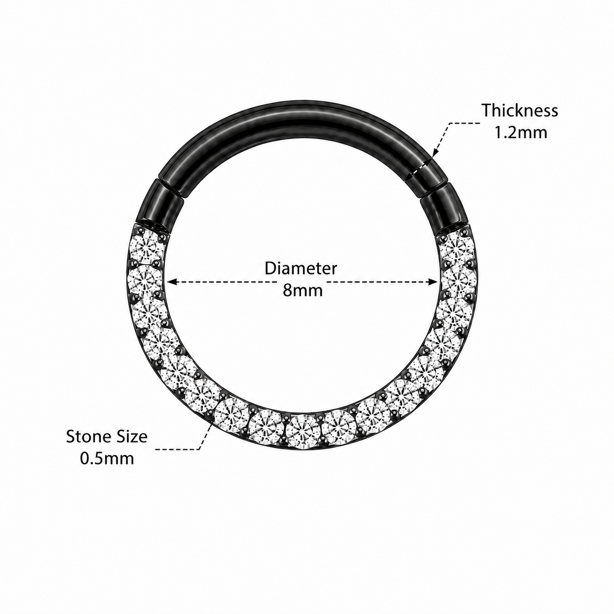 316L Surgical Steel Pavé Crystal Hinged Segment Clicker Ring – 16G (1.2mm) 8mm & 10mm