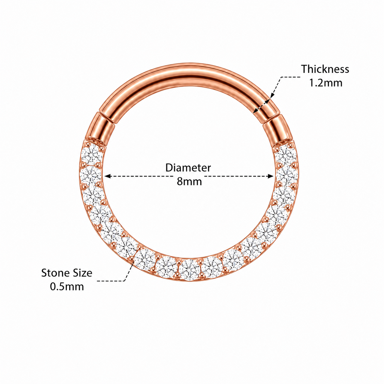 316L Surgical Steel Pavé Crystal Hinged Segment Clicker Ring – 16G (1.2mm) 8mm & 10mm